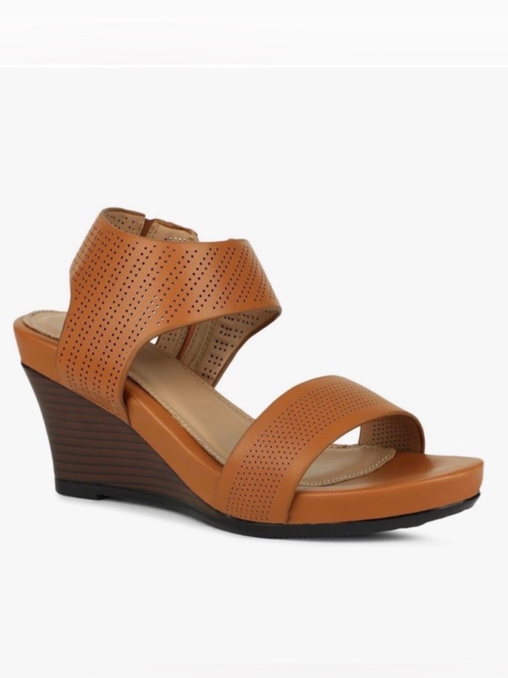 Bata Women's Tan Perforated Wedge Sandals Size 39
